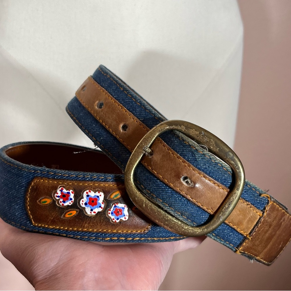 Vintage 1970 Hickok mod floral tooled Leather Denim Western Belt Festival sz 30